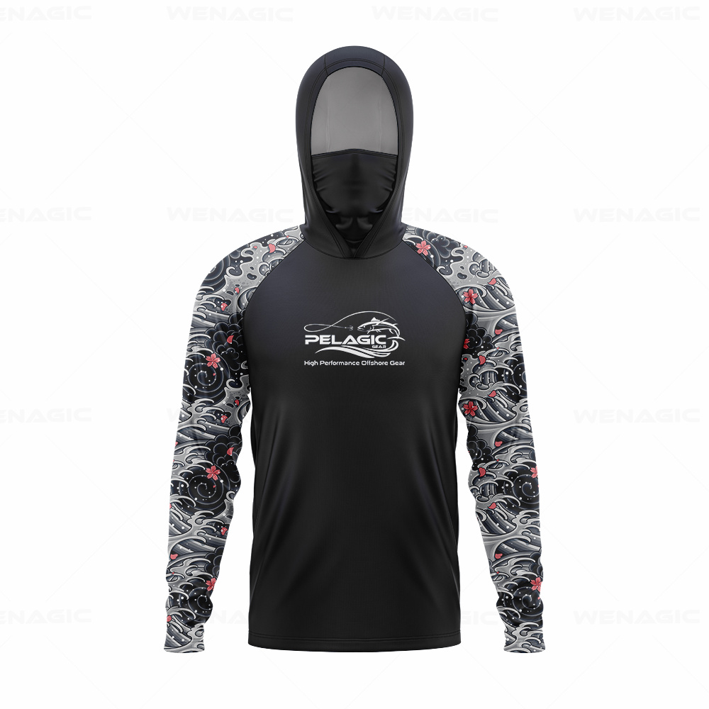 Fishing Shirt Uv Protection - Pelagic Gear ผู้ชาย Hood เสื้อตกปลาแขนยาวเสื้อผ้าตกปลาตกปลา T