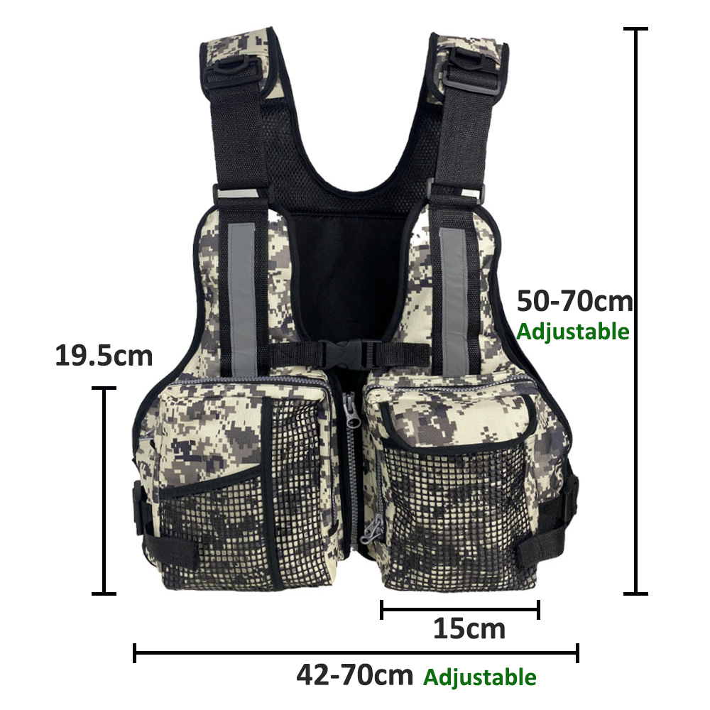 Fishing Vest - เสื้อกั๊กตกปลากลางแจ้งพร้อมกระเป๋าหลายช่อง เสื้อกั๊กตกปลาที่ทนทานและระบายอากาศได้ดีพร้อมนกหวีด อุปกรณ์ตกปลาสำหรับกีฬาทางน้ำกลางแจ้ง