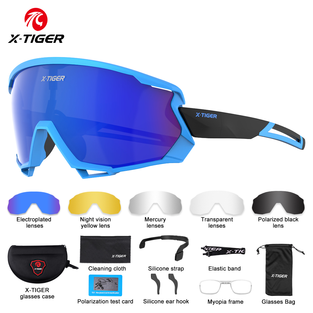 Fishing Sunglasses Polarized - X-TIGER จักรยานแว่นตากันแดดกีฬาโพลาไรซ์พร้อม 5 เลนส์เปลี่ยนได้สําหรับบุรุษสตรีเบสบอลวิ่งตกปลาขี่จักรยานแว่นตา