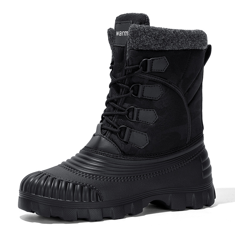 Fishing Boots - รองเท้าบูทผู้ชายแบบหุ้มข้อกลางสำหรับฤดูหนาว บุขนหนานุ่ม อุ่นสบาย รองเท้าบูทหิมะแฟชั่น รองเท้าผ้าฝ้ายหุ้มข้อสูงสำหรับผู้ชาย รองเท้าบูทกันฝนสำหรับตกปลาในฤดูหนาว