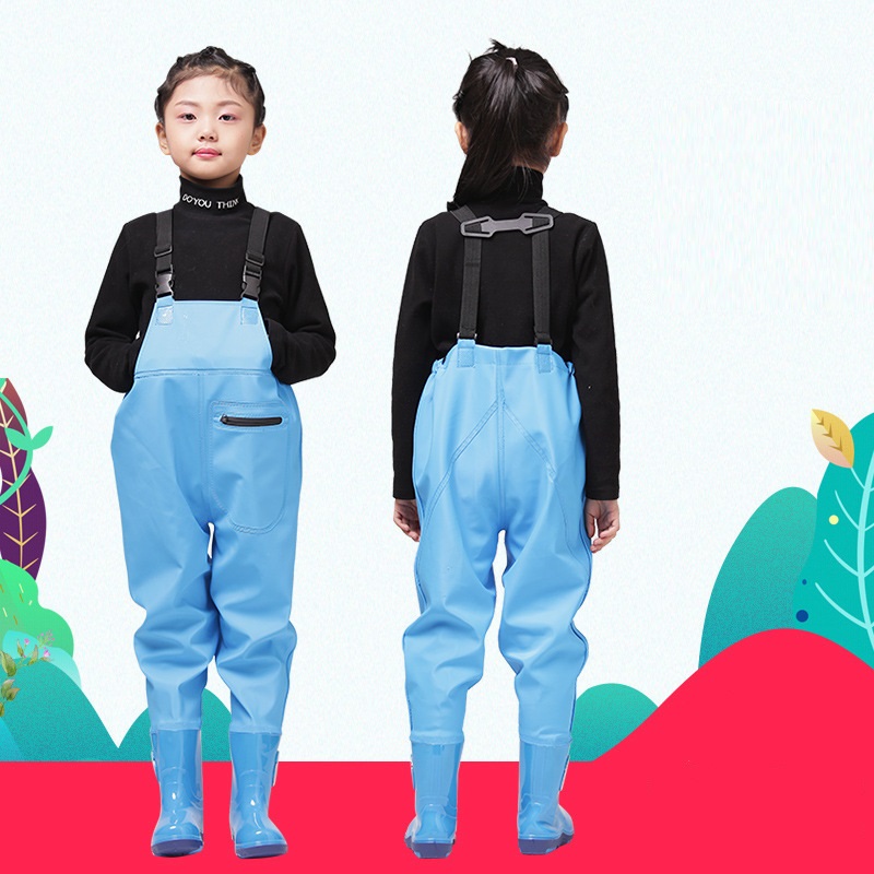 Fishing Rain Suit - ชุดอุปกรณ์ตกปลาพร้อมรองเท้าบูทสำหรับเด็กกิจกรรมกลางแจ้ง celana hujan PVC สำหรับเด็กชายเด็กหญิงและเด็กชาย +