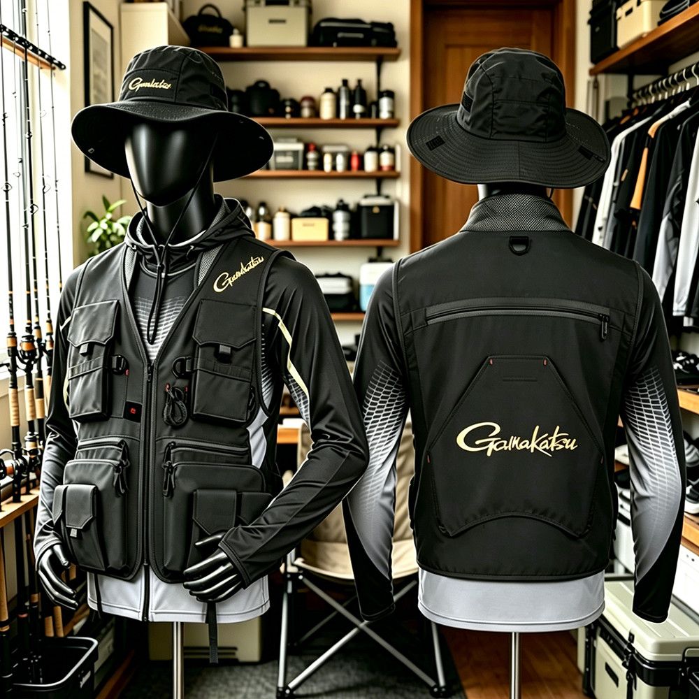 Fishing Rain Suit - เสื้อกั๊กตกปลา Gamakatsu สำหรับผู้ชาย มีหลายกระเป๋า แห้งเร็ว ระบายอากาศได้ดี