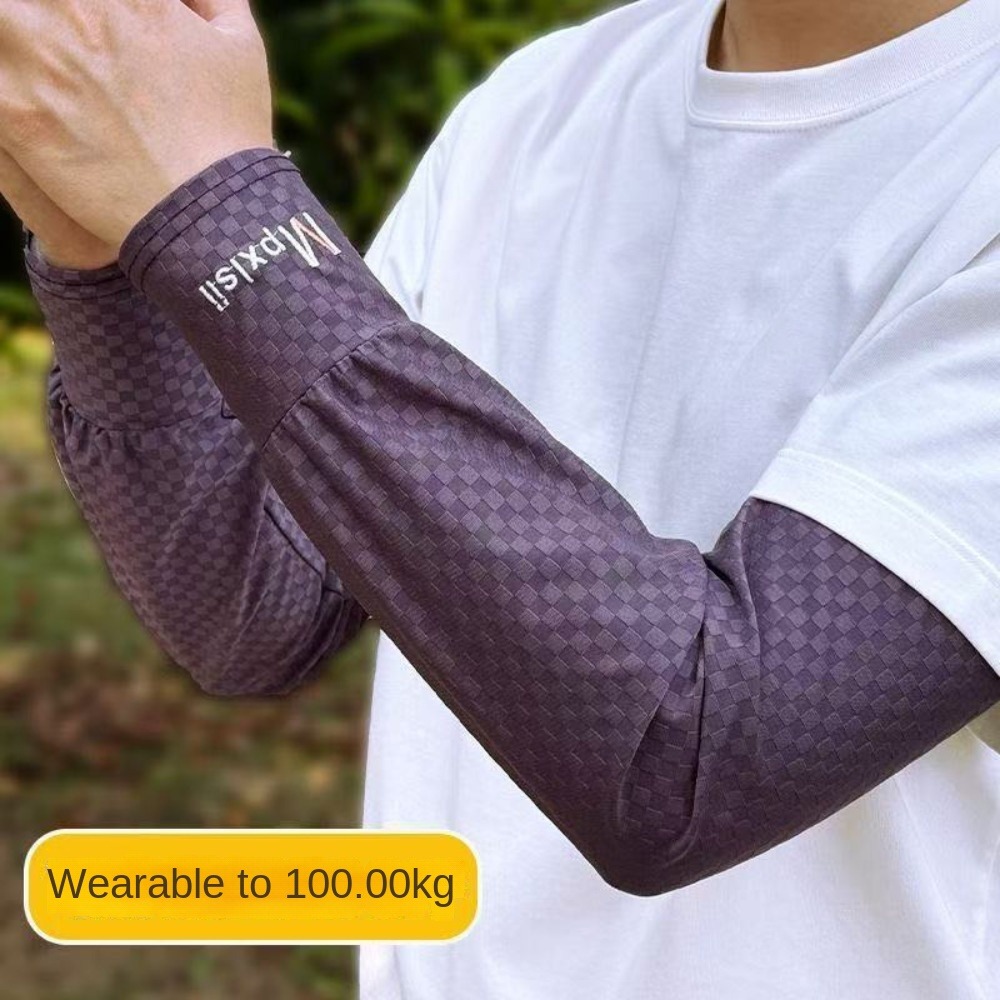 Fishing Gloves - ปลอกแขนกันแดด ปลอกแขนผ้าไหมน้ำแข็งลายตาราง ปลอกแขนกันแดดยืดหยุ่น ป้องกันรังสียูวี ถุงมือปั่นจักรยานตาข่ายสำหรับฤดูร้อน