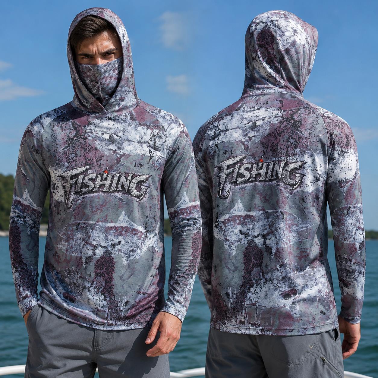 Fishing Hoodie - เสื้อตกปลาแบบมีฮู้ดสำหรับผู้ชาย เสื้อผ้าตกปลา แขนยาว เสื้อคลุมกันแดดสำหรับฤดูร้อน ป้องกันแสงแดด เสื้อเจอร์ซีย์ประสิทธิภาพสูง