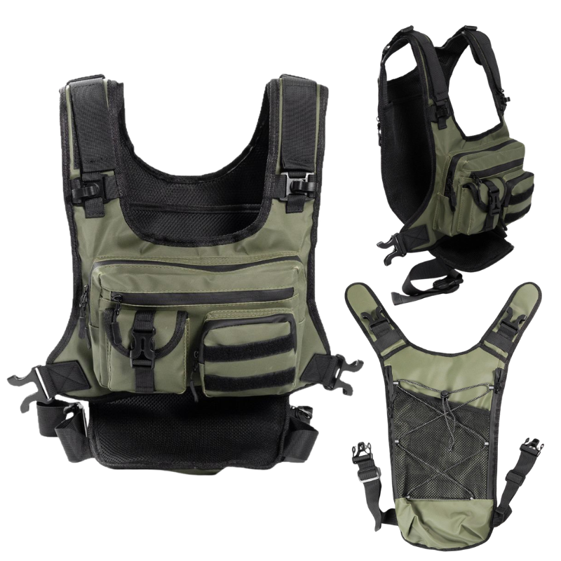 Fishing Bag Waterproof - เสื้อกั๊กยุทธวิธีกลางแจ้งแบบหลายกระเป๋า ระบายอากาศได้ดี กระเป๋าคาดหน้าอกแบบตาข่าย กันน้ำ ทนทานต่อการสึกหรอ เหมาะสำหรับการล่าสัตว์