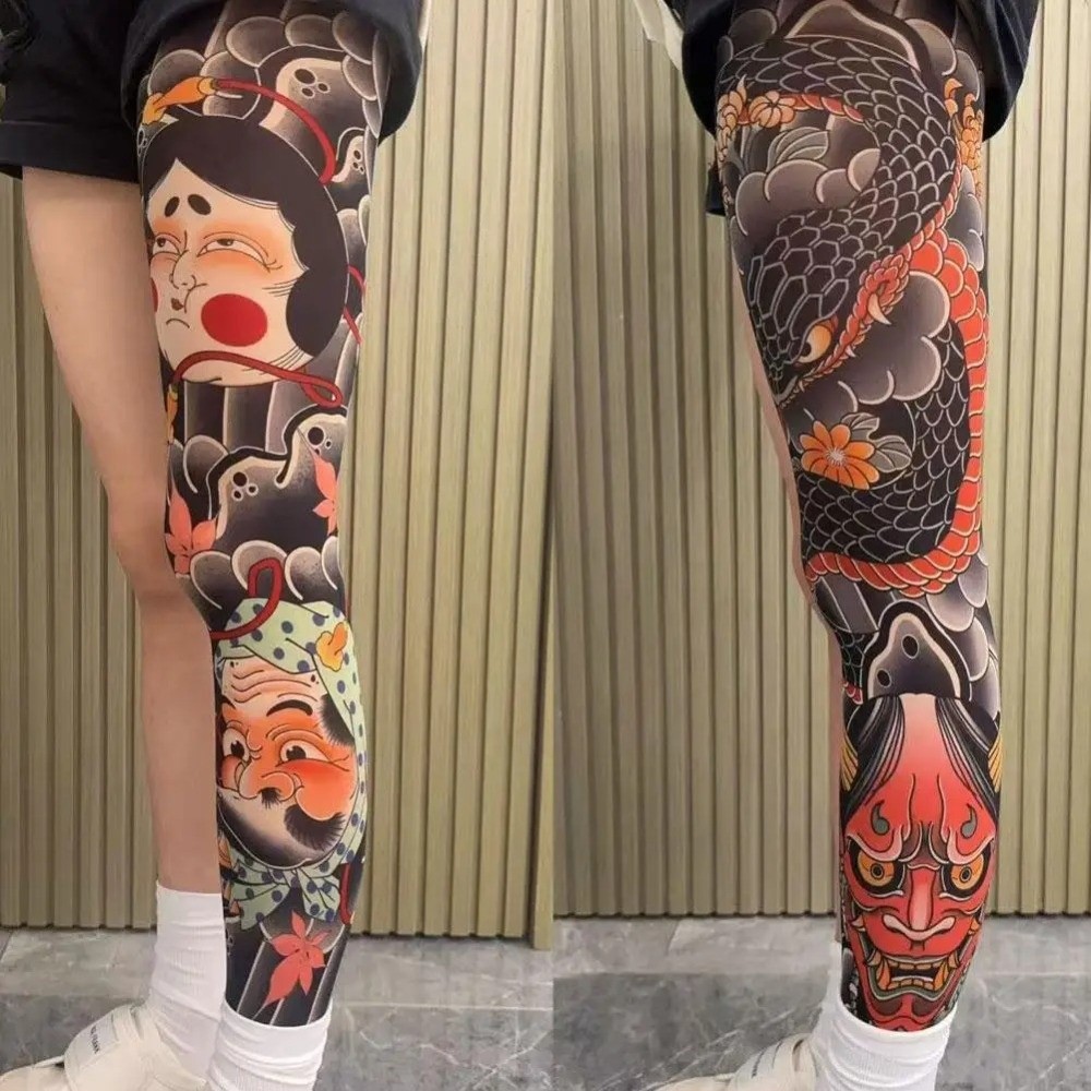 Fishing Socks - ถุงเท้าลายสักเต็มขาแบบใหม่ ถุงน่องพิมพ์ลาย ป้องกันแสงแดด ถุงเท้ายืดหยุ่นสำหรับตกปลา ถุงเท้าปั่นจักรยาน ถุงน่องเซ็กซี่สไตล์ญี่ปุ่น