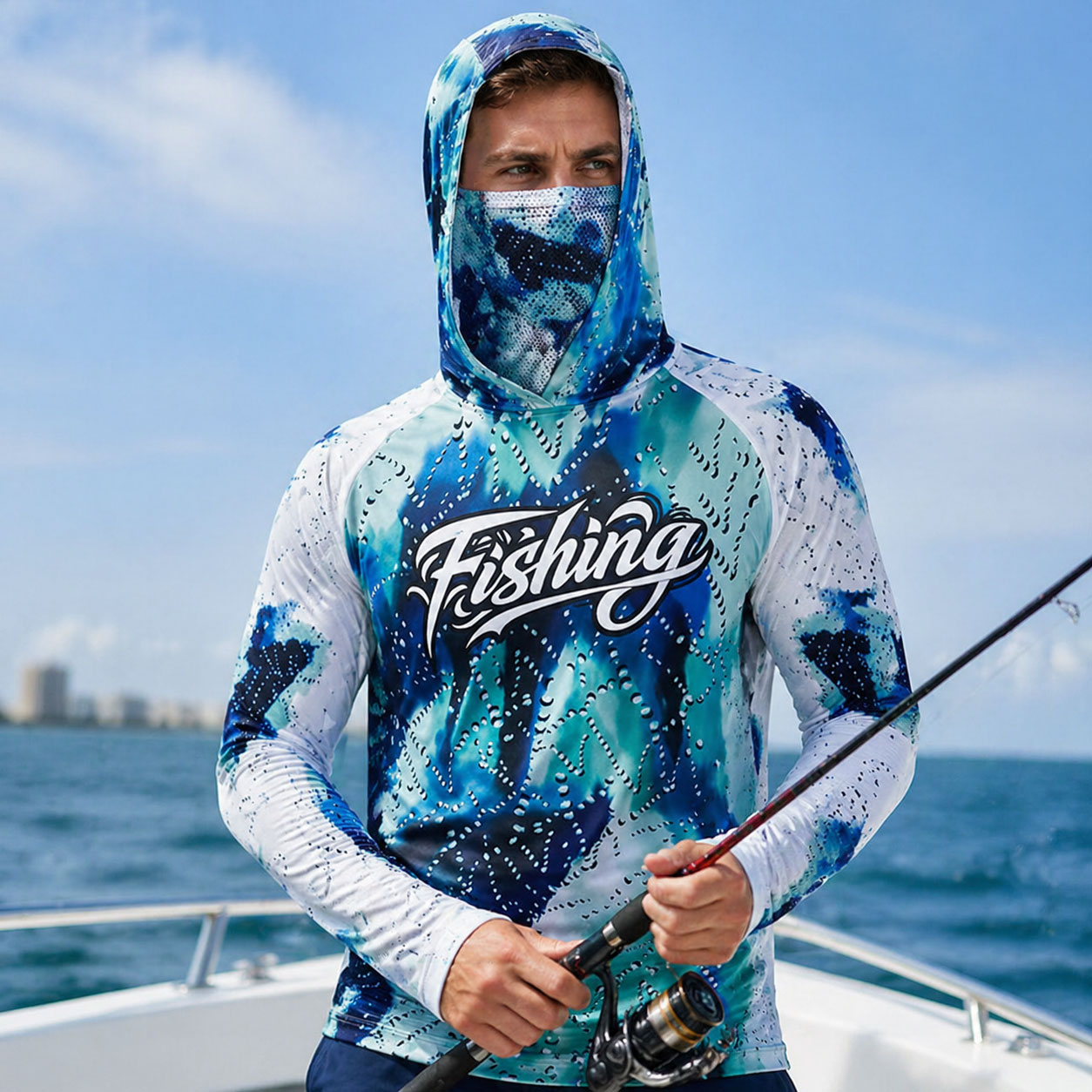 Fishing Hoodie - เสื้อฮู้ดตกปลา เสื้อคลุมกันแดด UPF 50+ เสื้อยืดวิ่ง ชุดชายหาด
