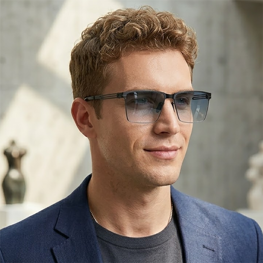 Fishing Sunglasses Polarized - แว่นกันแดดโพลาไรซ์เปลี่ยนสีอัตโนมัติสำหรับผู้ชาย ทรงสี่เหลี่ยมคลาสสิก กรอบโลหะ บานพับแบบมีฮิง เหมาะสำหรับขับรถ ตกปลา