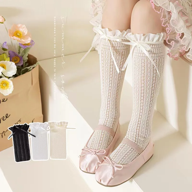 Fishing Socks - สาวยาวถุงน่องลูกไม้หวานโบว์รูปแบบตาข่ายถุงเท้าเด็กสาวบัลเล่ต์ตกปลาสุทธิ Frilly ถุงเท้า Lolita Leggings