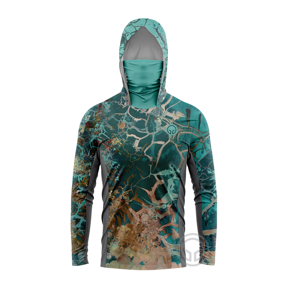 Fishing Hoodie - เสื้อฮู้ดตกปลาสำหรับผู้ชายป้องกันแสงแดด UPF50+ ลายพรางป่าสีสันสดใส พร้อมผ้าคลุมหน้า แห้งเร็ว น้ำหนักเบา