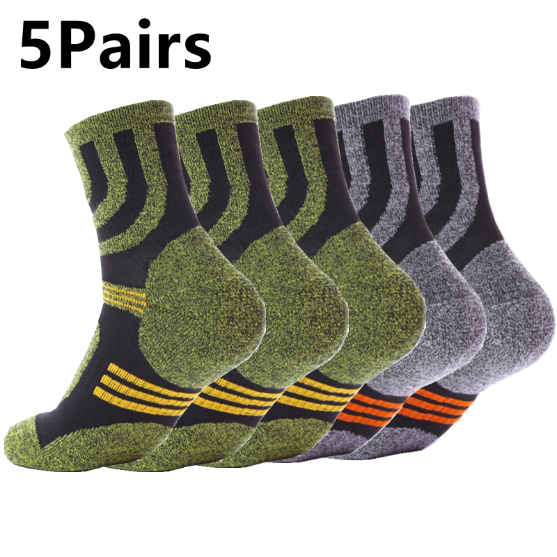 Fishing Socks - ถุงเท้าผู้ชาย5คู่ถุงเท้ากันพองสำหรับฤดูใบไม้ร่วงฤดูหนาวถุงเท้าเทอร์รี่กีฬากลางแจ้งวิ่งขี่จักรยานมาราธอนตั้งแคมป์เดินป่ารักบี้5คู่