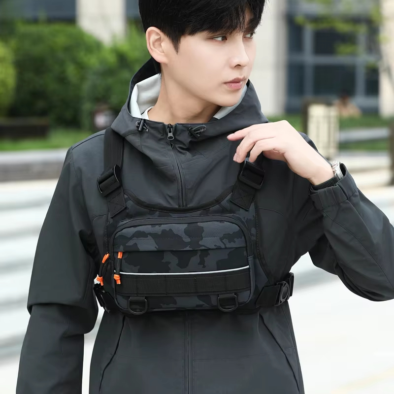 Fishing Backpack - เสื้อกั๊กสะพายหน้าสำหรับปั่นจักรยาน กระเป๋าเป้สะพายหลังแบบยุทธวิธี สำหรับตั้งแคมป์ ปีนเขา ล่าสัตว์ กระเป๋าเป้สะพายไหล่