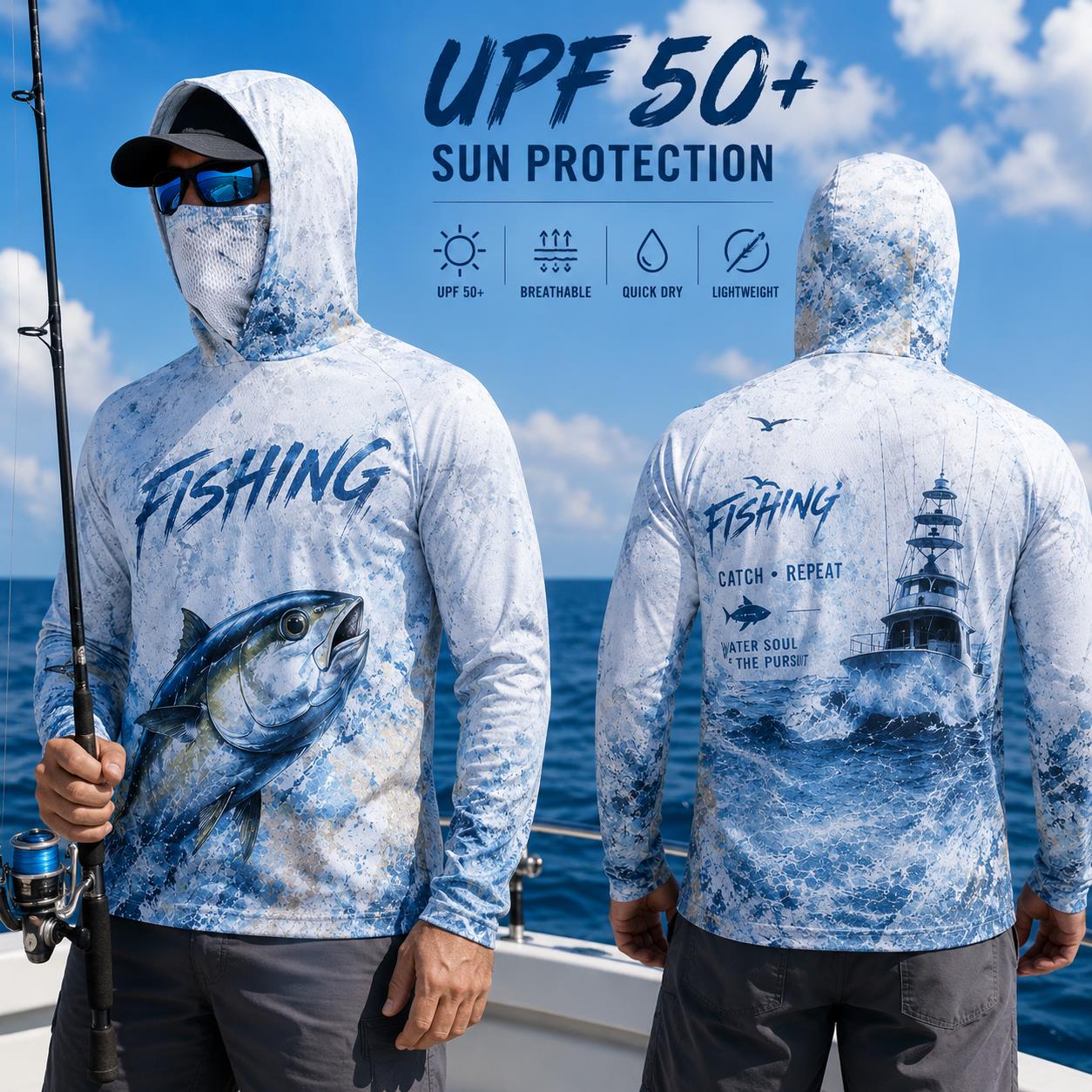 เสื้อฮู้ดดี้ตกปลาผู้ชาย แขนยาว - Fishing Hoodie บทวิจารณ์และราคา