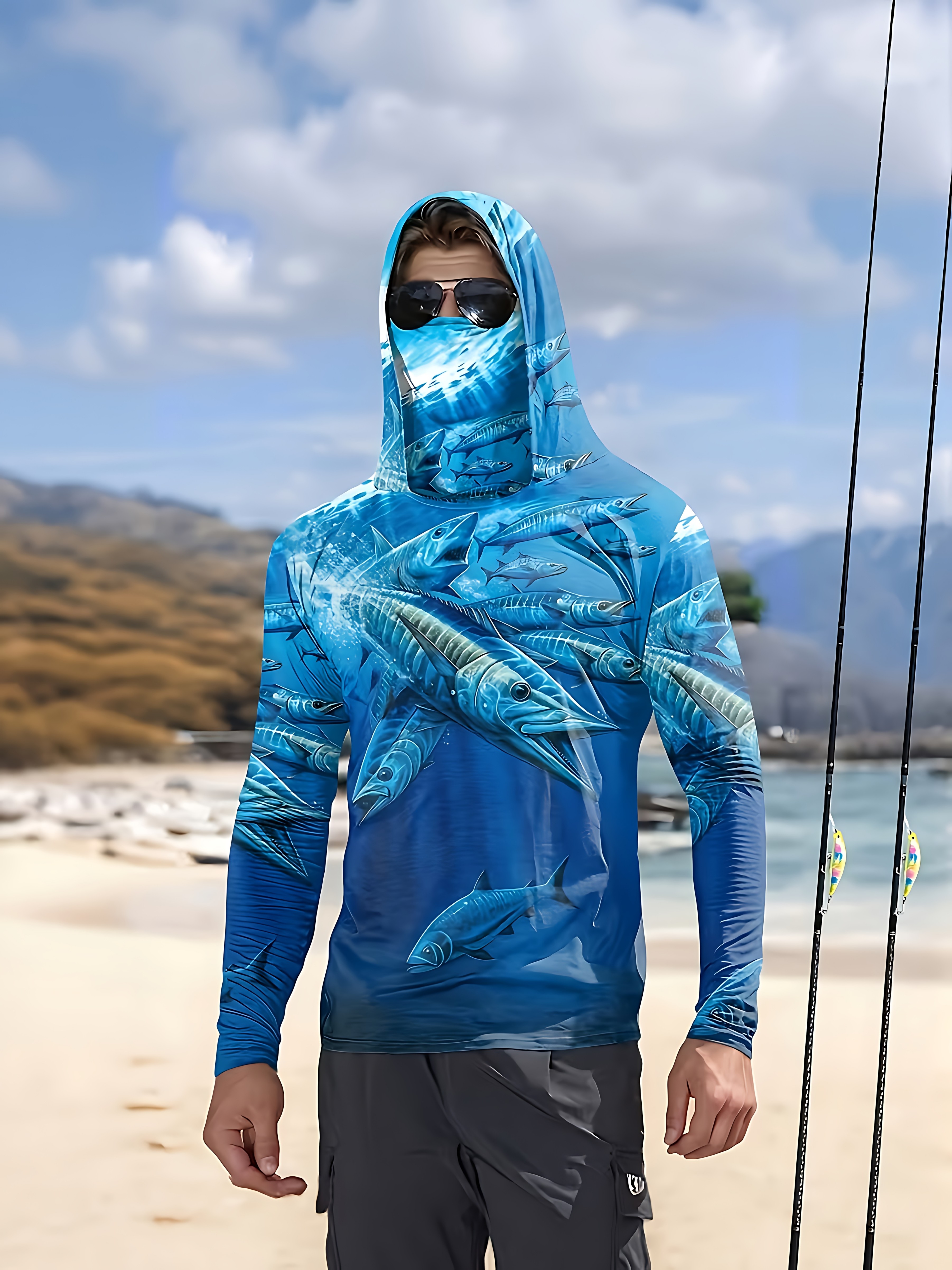 เสื้อตกปลาแบบมีฮู้ดสำหรับผู้ชา - Fishing Shirt Uv Protection บทวิจารณ์และราคา