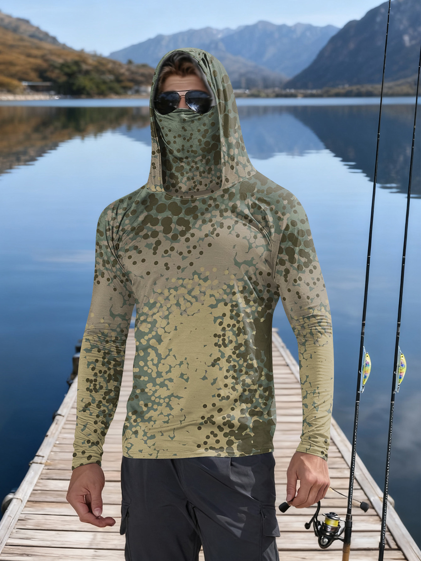 เสื้อตกปลาผู้ชายมีฮู้ดแขนยาวลา - Fishing Shirt Uv Protection บทวิจารณ์และราคา
