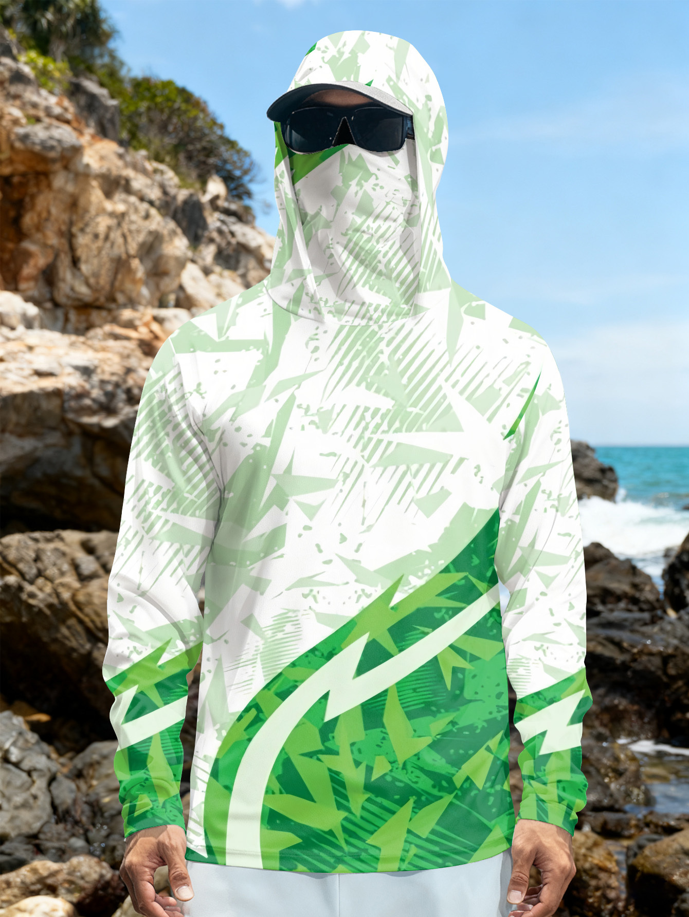 เสื้อตกปลาผู้ชายมีฮู้ดแขนยาวลา - Fishing Shirt Uv Protection บทวิจารณ์และราคา