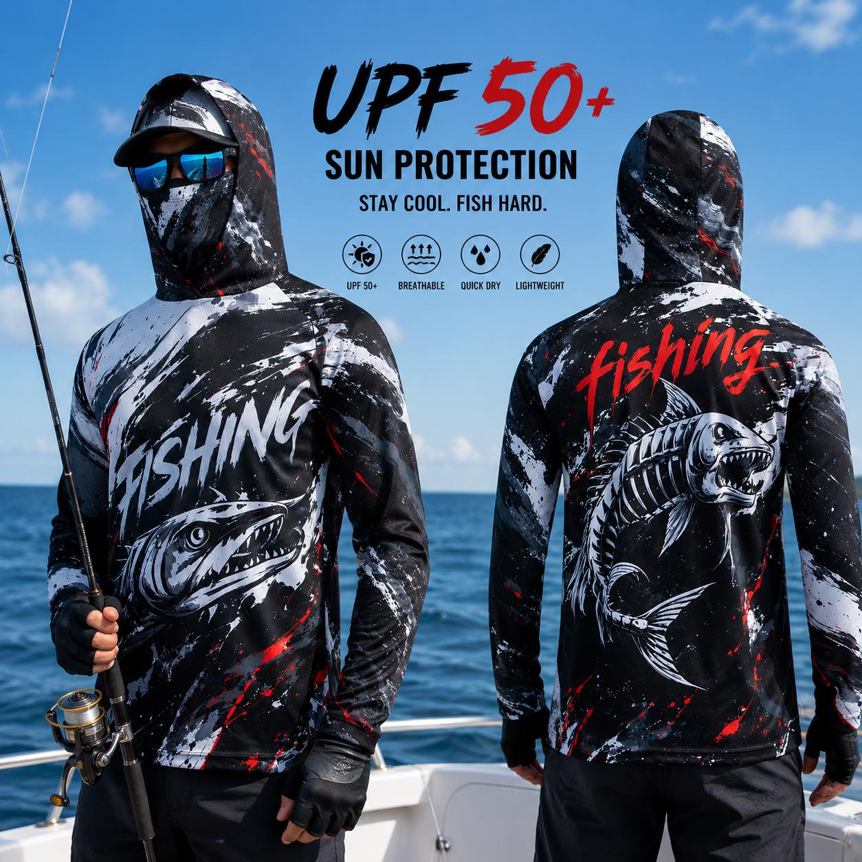 เสื้อตกปลาผู้ชายมีฮู้ด ป้องกัน - Fishing Hoodie บทวิจารณ์และราคา