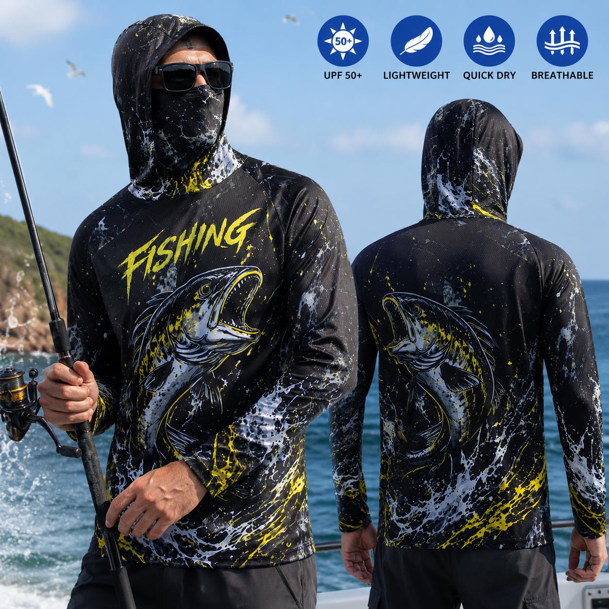 เสื้อตกปลาผู้ชายมีฮู้ด ป้องกัน - Fishing Hoodie บทวิจารณ์และราคา