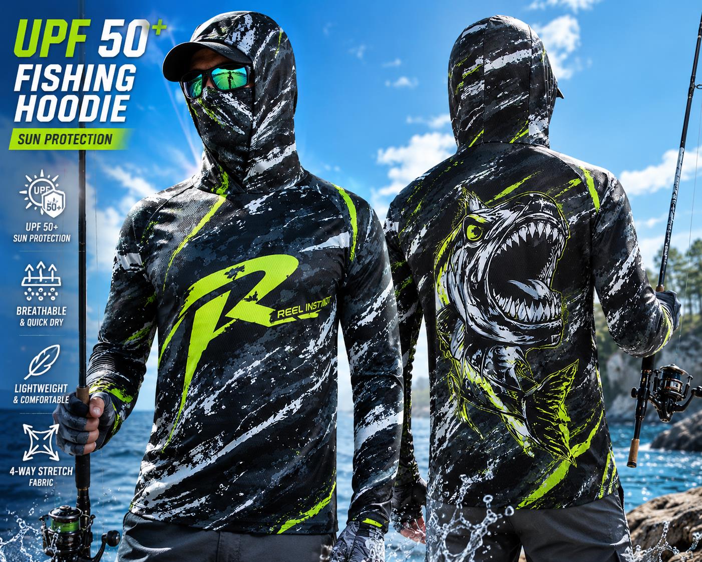 เสื้อตกปลาผู้ชายมีฮู้ด ป้องกัน - Fishing Hoodie บทวิจารณ์และราคา