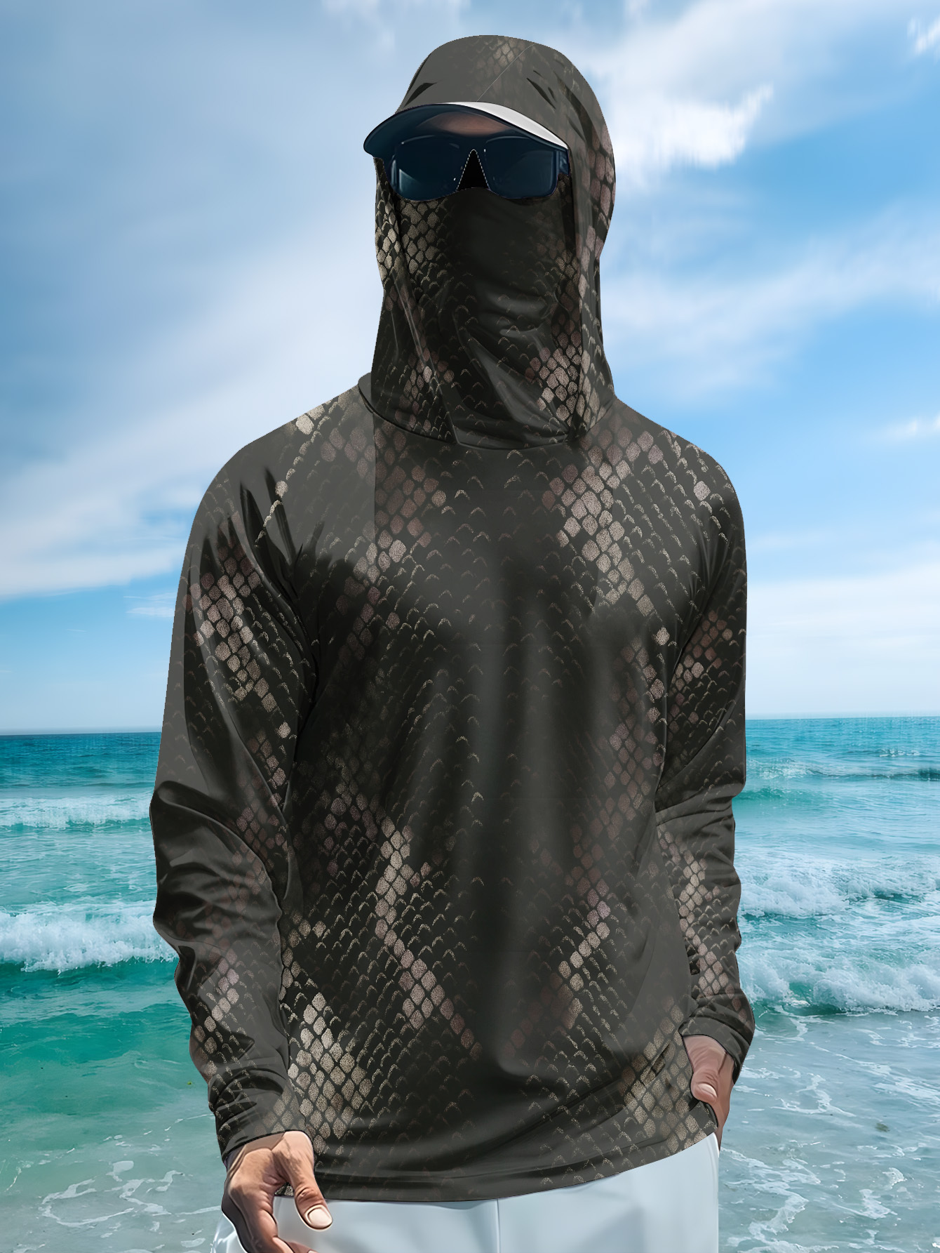 เสื้อตกปลาผู้ชายมีฮู้ดแขนยาวลา - Fishing Shirt Uv Protection บทวิจารณ์และราคา