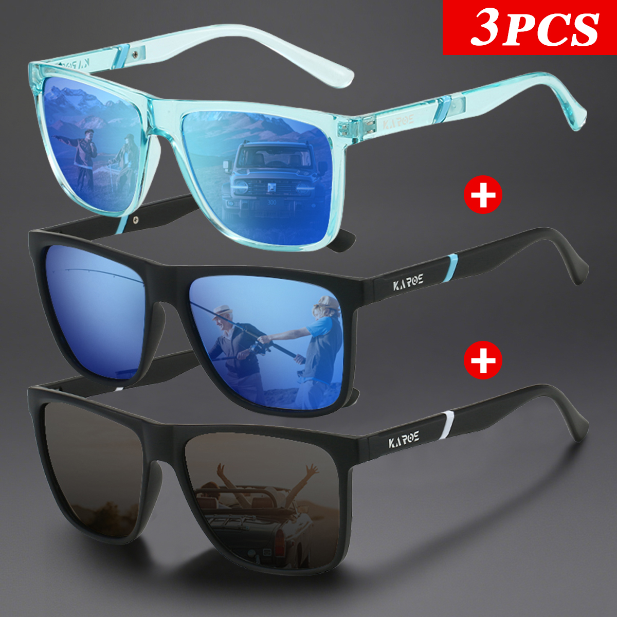 3 ชิ้น/เซ็ตคารอสแว่นตากันแดดโพ - Fishing Sunglasses Polarized บทวิจารณ์และราคา