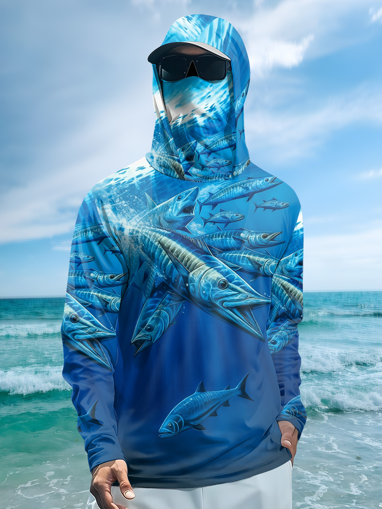 เสื้อตกปลาผู้ชายแบบมีฮู้ด แขนย - Fishing Shirt Uv Protection บทวิจารณ์และราคา