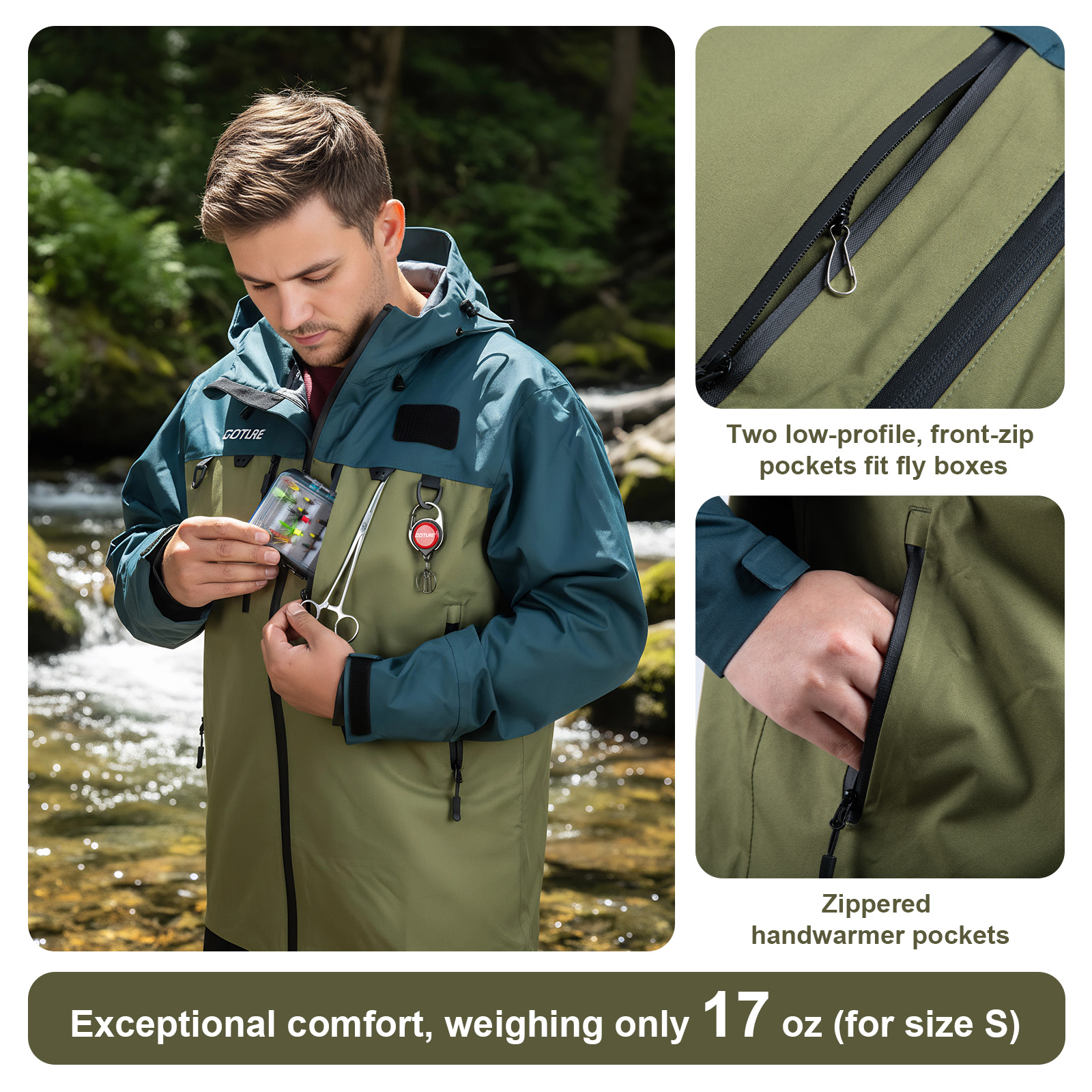 เสื้อแจ็คเก็ตกันน้ำสำหรับตกปลา - Fishing Jacket Waterproof บทวิจารณ์และราคา